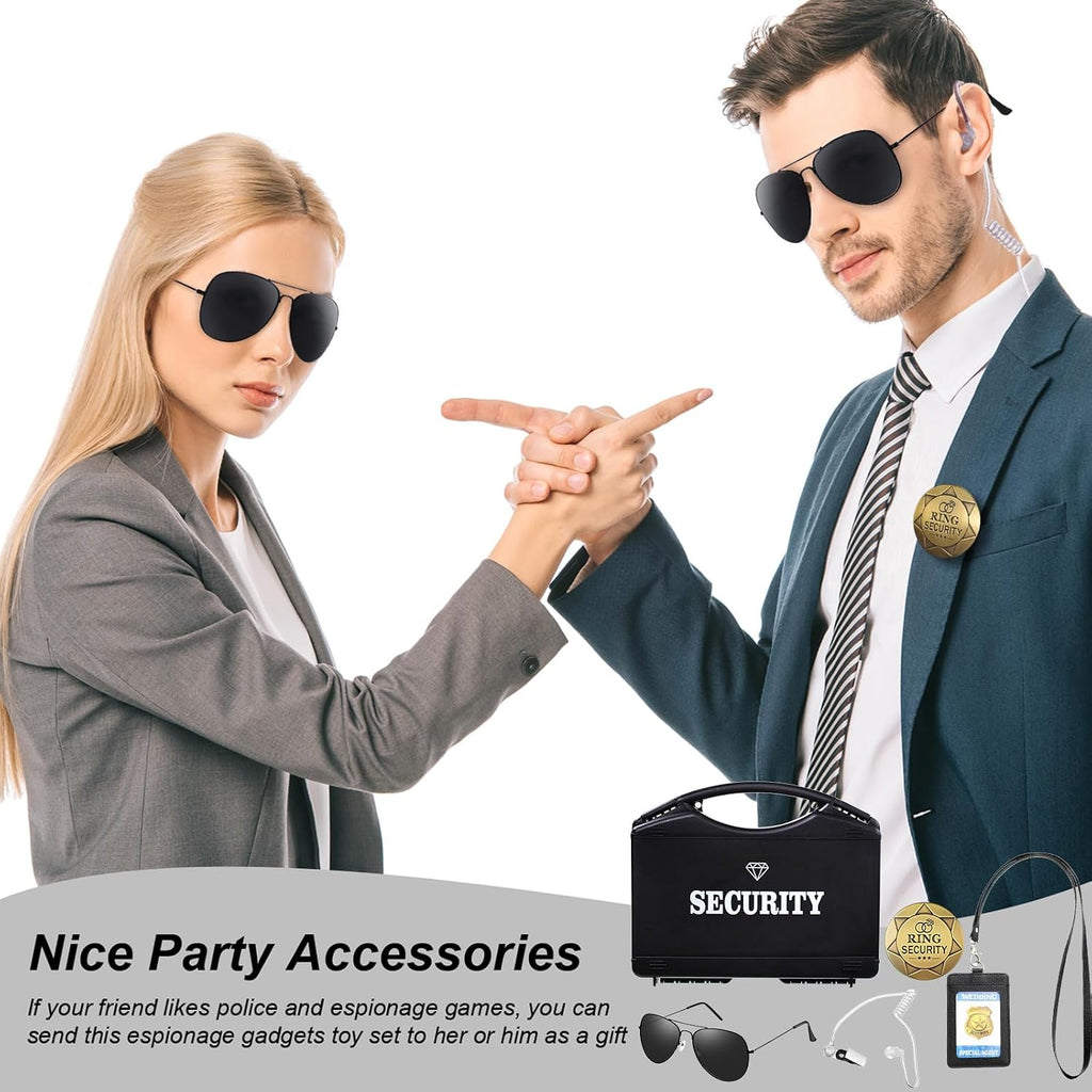 Gejoy Wedding Ring Security Box Bearer Suitcase with Earpiece Earplugs Headset and Sunglass Metal Ring Badge ID Card Holder