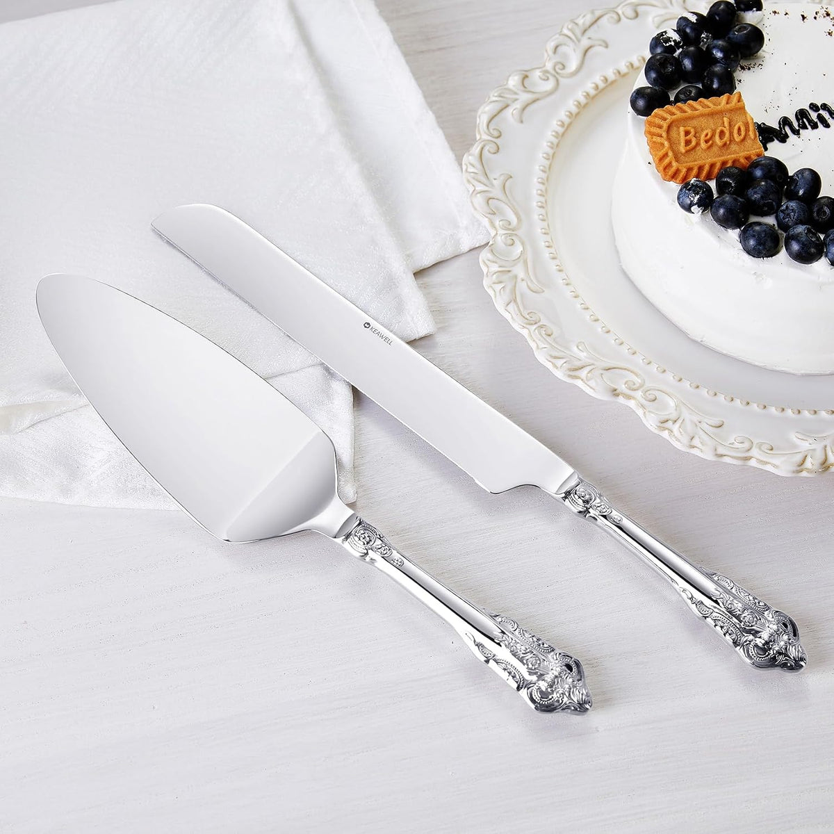 KEAWELL Gorgeous 18/10 Wedding Cake Knife & Server Set (Silver)