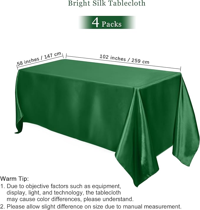 TURSTIN 4 Packs Gradient Sage Green Satin Tablecloth 102 x 58 Inch Overlay Satin Table Cover Rectangle Bright Silk Tablecloth Smooth Fabric Table Decoration for Wedding Banquet Party Events
