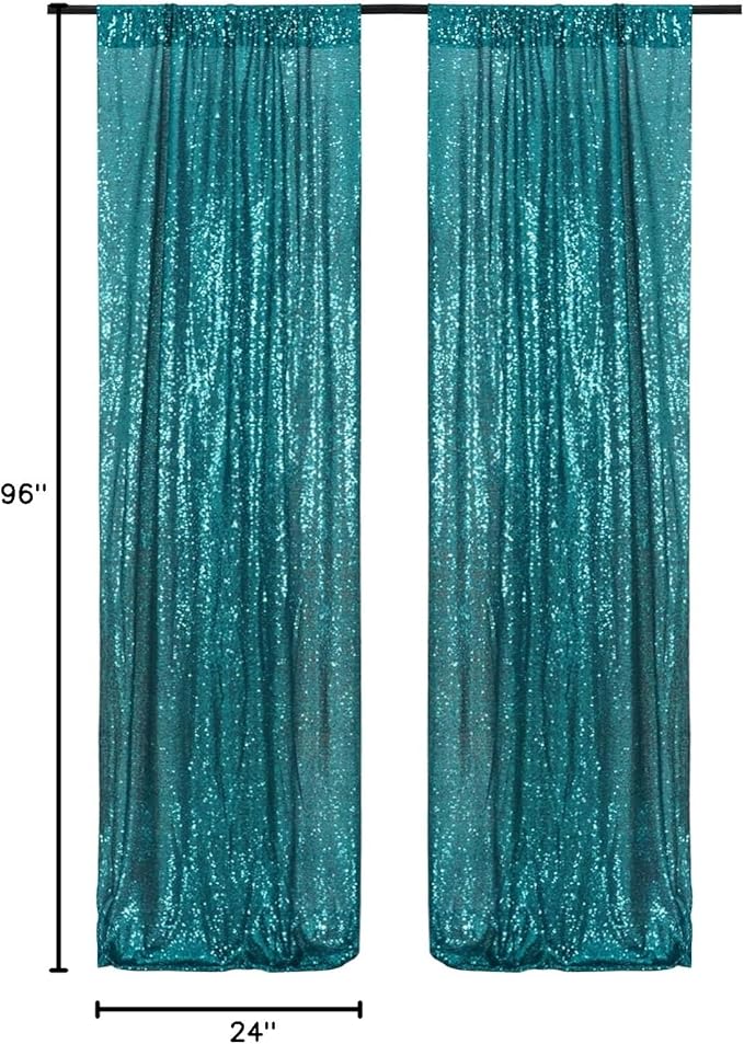 Poise3EHome Teal Sequin Backdrop Curtain,4 Panels 2FTx8FT Glitter Background for Party Birthday Party Baby Shower Wedding Christmas Thanksgiving Halloween Holiday Festival Decor