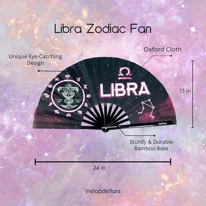 DeFlare | Cosmic Zodiac Rave Fan | Zodiac Sign Hand Fan | Astrology Rave Fan | Hand Fan | Large Rave Fan | Large Clacking Fan