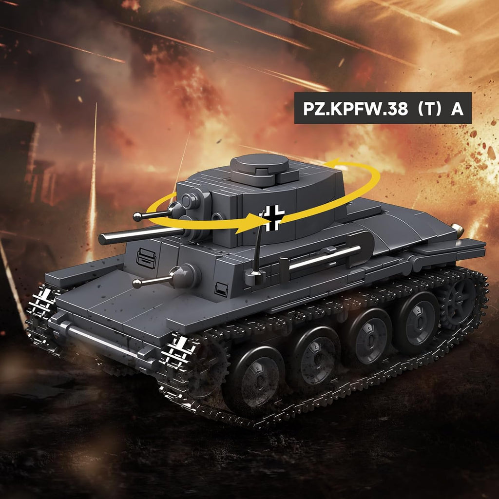 4 in 1 ww2 army tank building block, close-up detail