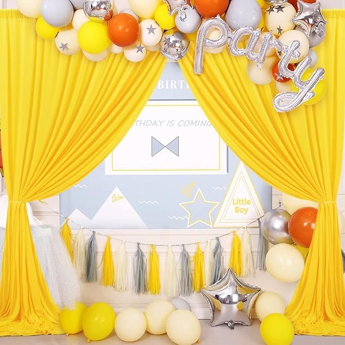 AK TRADING CO. 10 feet x 8 feet IFR Polyester Backdrop Drapes Curtains Panels with Rod Pockets - Wedding Ceremony Party Home Window Decorations - Lemon Yellow