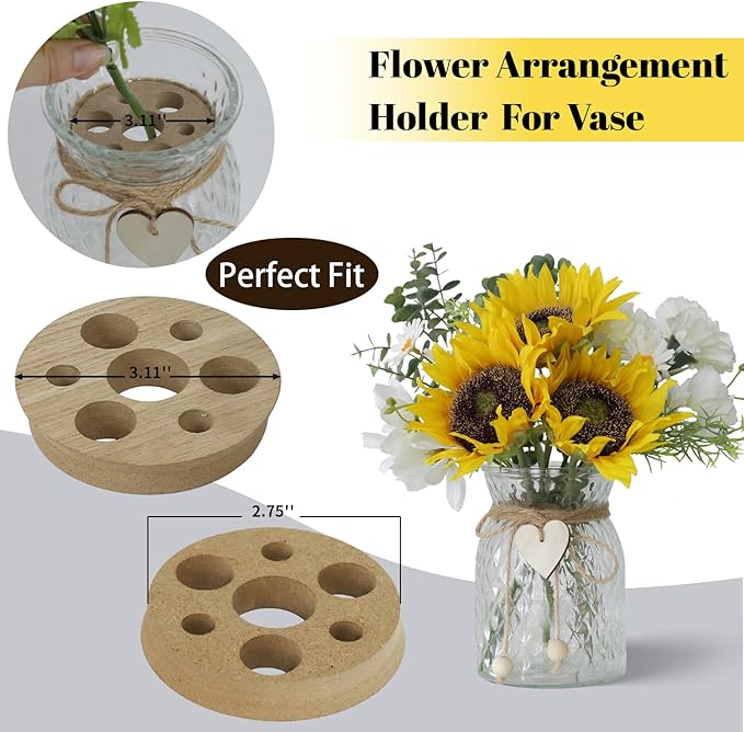 Artificial Sunflower Bouquets in Vase with a Flower Arrangement Holder - Centerpieces for Dining Room & Coffee Table Decor