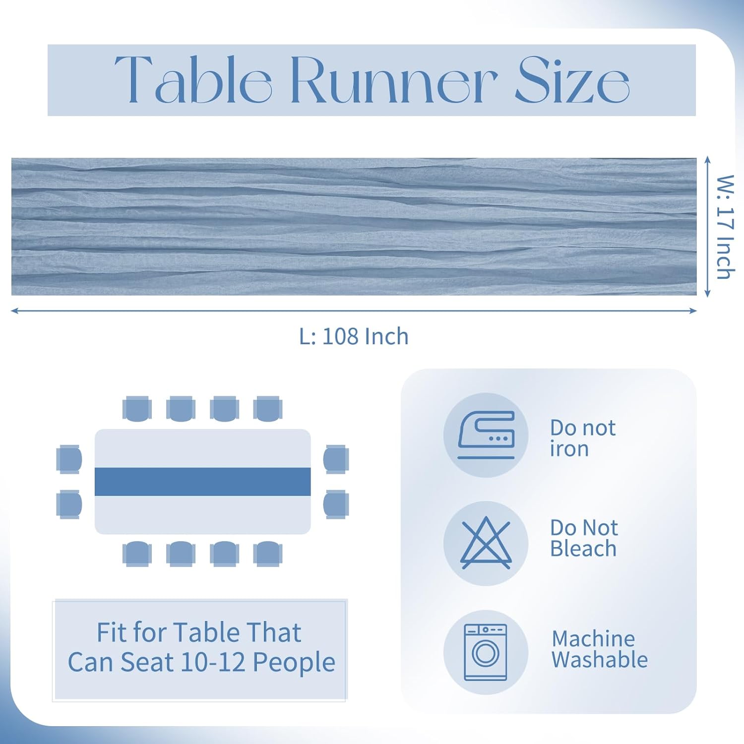 10 Pack Dusty Blue Cheesecloth Table Runner 17x108 Inch Boho Gauze Cheese Cloth Table Runners for Wedding Party Baby Shower Birthday Home Decor
