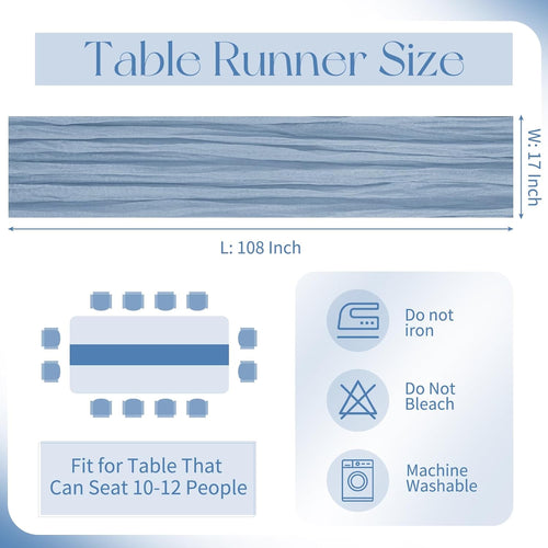 10 Pack Dusty Blue Cheesecloth Table Runner 17x108 Inch Boho Gauze Cheese Cloth Table Runners for Wedding Party Baby Shower Birthday Home Decor