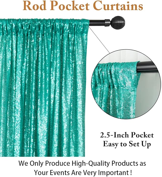 ShinyBeauty Sequin Backdrop Curtains 4 Panels Teal 2FTx8FT Sequin Fabric Photo Backdrop Curtains Teal Glitter Curtains for Party Baby Shower Backdrop Backgrounds