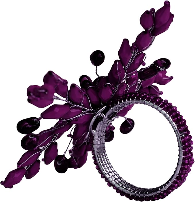 Napkin Rings Set of 12 for Dining Table Decoration Parties Everyday Metal Napkin Holder Leaf Purple (Pack of 12)