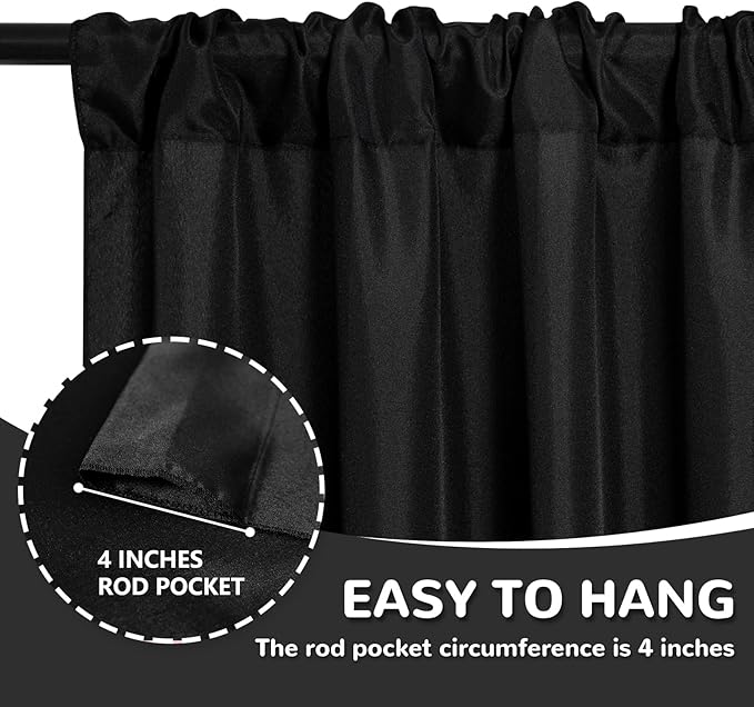 MEETSKY 6 Panels Black Backdrop Curtain for Party Wedding Ceremony 30ftx 10ft Photo Curtains Backdrop Drapes Fabric Backdrop Curtain Rod Pocket Decoration Birthday Party for Boys Men, 5ft x 10ft x 6P