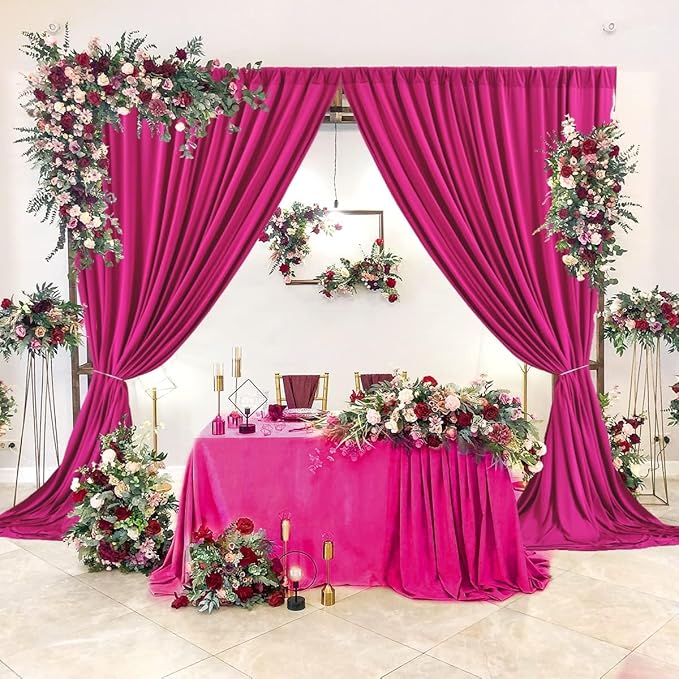 AK TRADING CO. 10 feet Wide x 12 feet Long IFR Polyester Backdrop Drapes Curtains Panels with Rod Pockets - Wedding Ceremony Party Home Window Decorations - Fuchsia