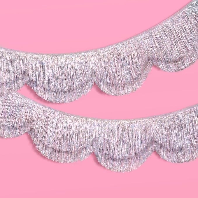 xo, Fetti Silver Iridescent Scalloped Fringe Banner - 6 Ft. | Bachelorette Party Decorations, Birthday Sign, Sparkly Decor, Photo Booth Backdrop