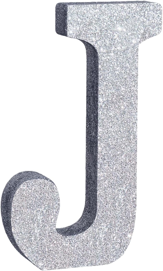 TONIFUL 8 Inch Silver Glitter Letter J Table Centerpiece A-Z Silver Birthday Party Decorations,Silver Alphabet J for Birthday,Chrismas,Graduation,Bridal Shower,Wedding,Anniversary Party Supplies