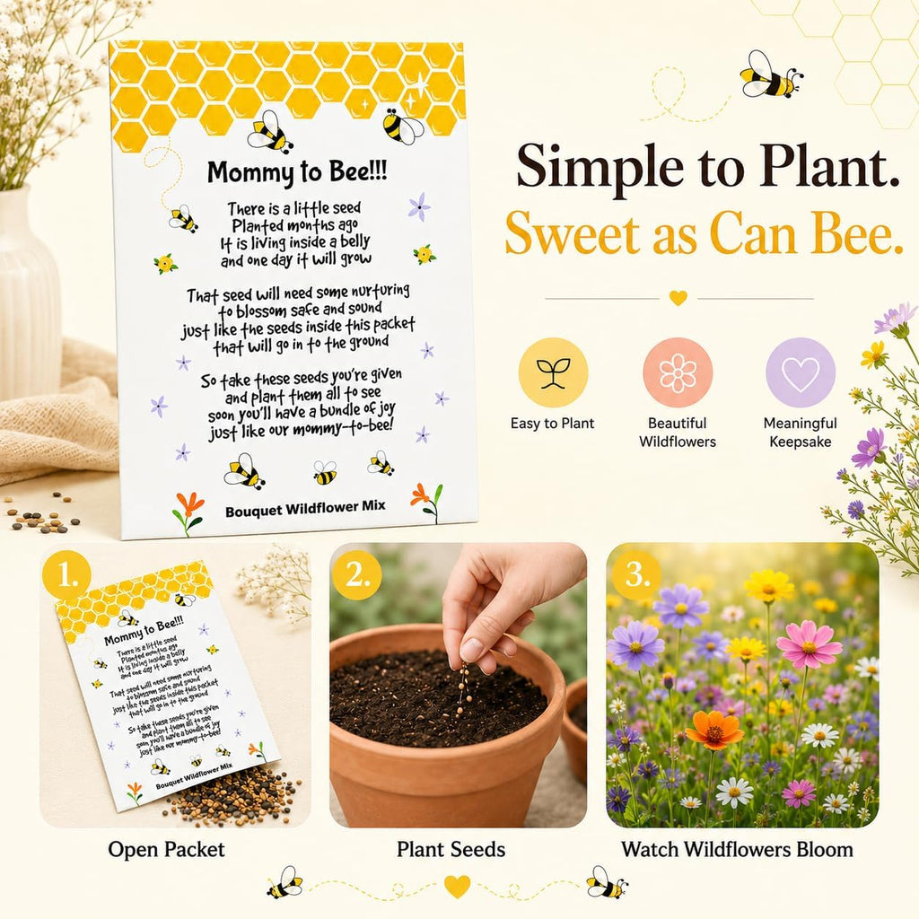 Mommy to Bee Seed Packets | Girl or Boy Baby Shower Favors for Guests | 20 Wildflower Seeds Packets | Pre-Filled | Bouquet Wildflower Mix | Non-GMO Seeds | Gender Neutral | Oh Baby | Gifts