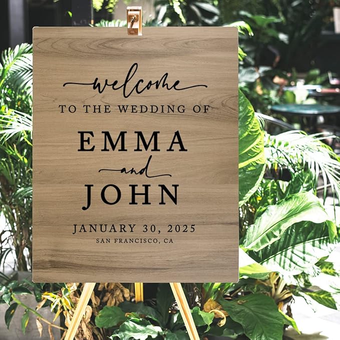 Andaz Press Large Wooden Welcome Sign for Wedding Rustic Welcome Sign 16" x 20" Custom Names Date & Location Fall Wedding Signage English Oak MDF Wood Finish Wedding Reception Indoor Outdoor Signs
