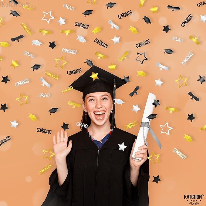 KatchOn, Congrats Grad Graduation Confetti 2025 - Pack of 1000 | Black and Gold Grad Decorations Class of 2025 | Grad Confetti Class of 2025 for Black and Gold Graduation Decorations 2025
