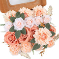 Artificial Flowers Combo, Mix Silk Flowers Roses, Peonies, Dahlias with Stems for DIY Wedding Bridal Bouquets, Baby Shower, Table Centerpieces, Home Decor, Fake Floral Arrangements-Champagne