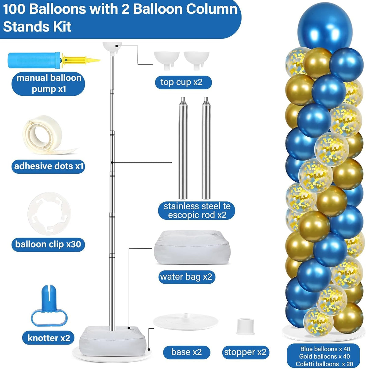 2 sets adjustable balloon column stand kit with shown in use