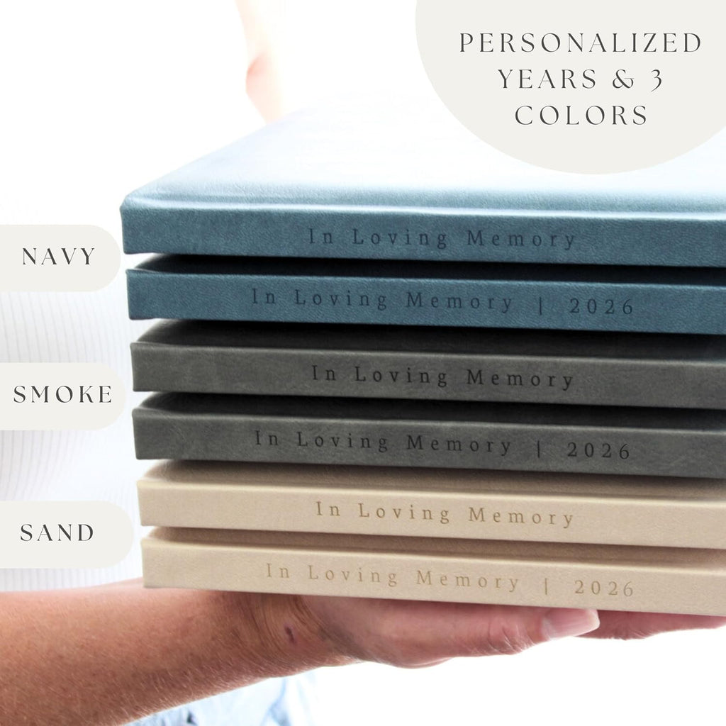 Funeral Guest Book for 2026 Celebration Of Life Memorial Service - Leather Memory Book for Funeral Guests to Sign In with Condolence Memory Table Sign & Back Pocket - Blue Guestbook