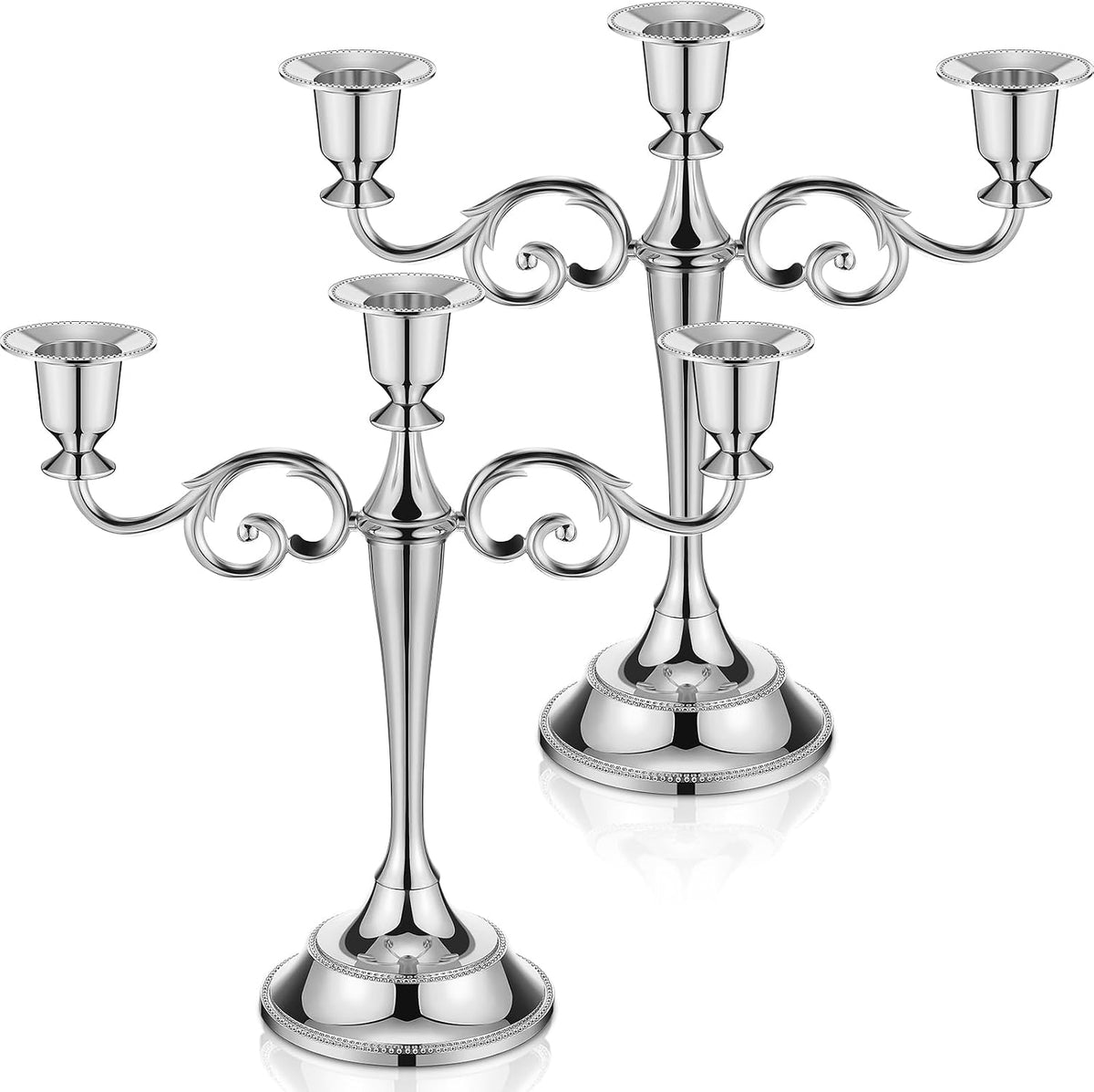 Dandat 2 Pcs 3 Arm Metal Candelabra Silver Candlestick Holders 10 Inch