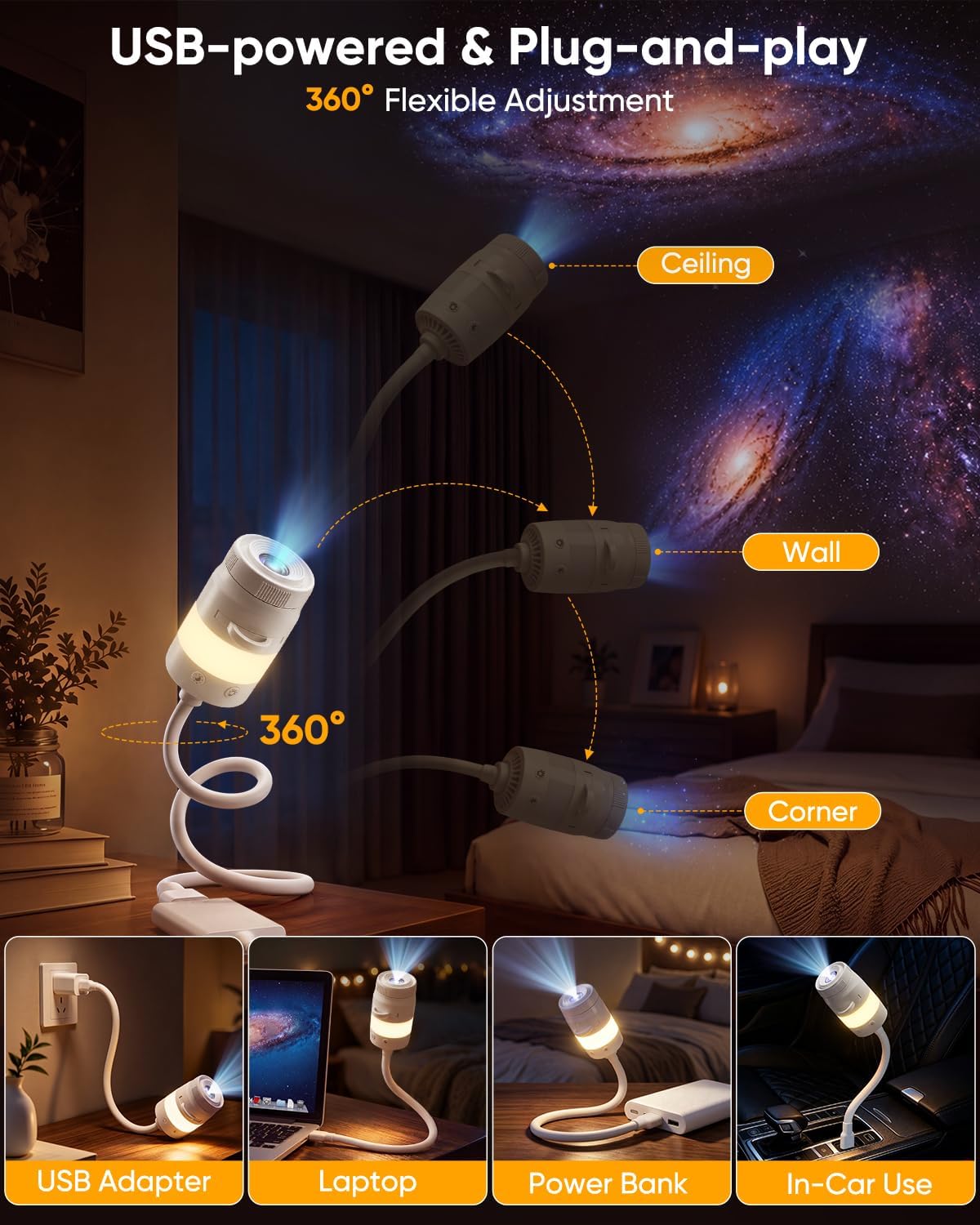 2-in-1 galaxy star ocean night light projector plug, side view