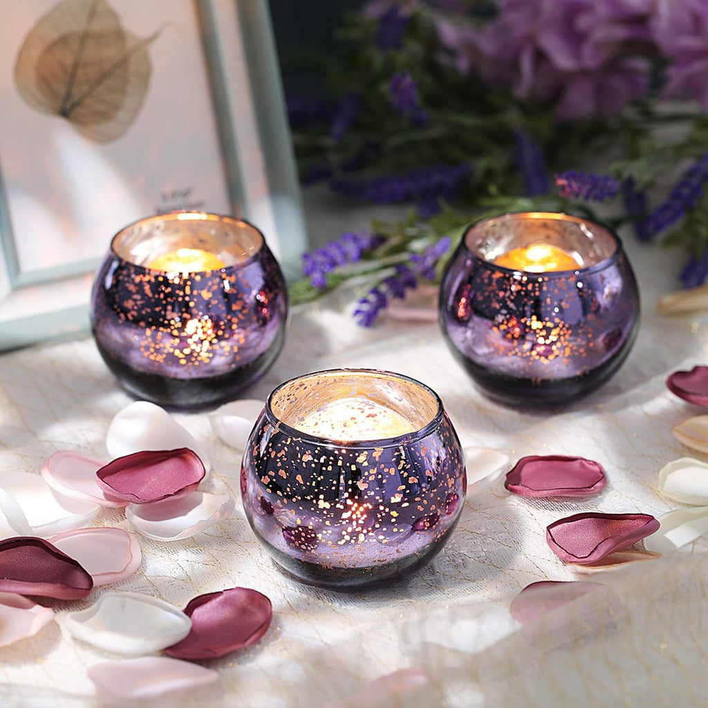 LETINE Purple Mercury Glass Votive Candle Holders - Set of 36 | Elegant Gold Tealight Candle Holders for Table Centerpieces, Weddings, Rehearsal Dinners, Halloween & Thanksgiving Decorations Indoor