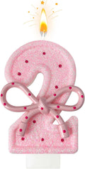 Pink Birthday Candles with Bows, 3.3 Inch Birthday Candles for Cake Decorations, Cute Anniversary Celebration Supplies for Girls and Women (2)