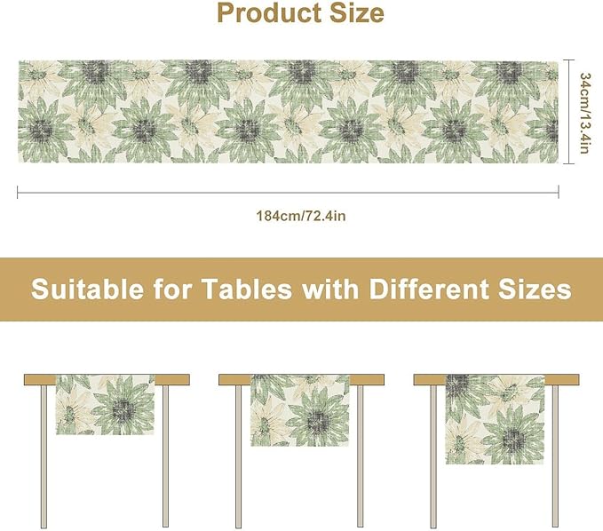 Chrysanthemum Vintage Floral Table Runner, Elegant Yellow Sunflower Spring Summer Elegant Pattern Artichokes Flower Table Runner for Party Kitchen Dining Living Room Decor, 13x120 Inch