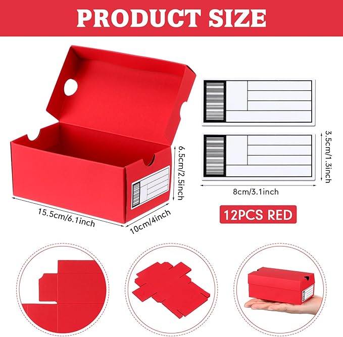 12 Sets Mini Shoe Gifts Boxes for Party Favors 6.1 x 3.9 x 2.5 Inches Sports Mini Sneaker Box with Editable Label for Candies Cookies Snacks(Red,6.1 x 3.9 x 2.5 Inches)