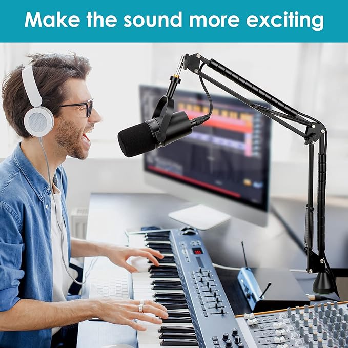 MV7 MV7X MV7+ Boom Arm - Mic Arm with Foam Cover Windscreen Compatible with Shure MV7 and Shure MV7X and Shure MV7+ Microphone with Pop Filter and 2 Cable sleeves by YOUSHARES