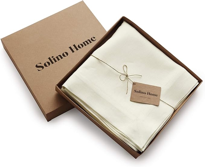 Solino Home Ivory Linen Tablecloth 54 x 72 Inch - 100% Pure Linen Table Cloth for Rectangle Tables - Fete, Machine Washable Tablecloth for Fall, Autumn, Thanksgiving, Christmas, Holiday