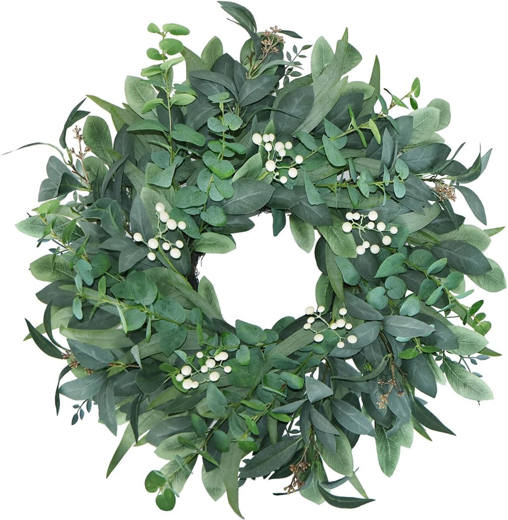 24"-26“ green eucalyptus wreaths for front door with shown in use