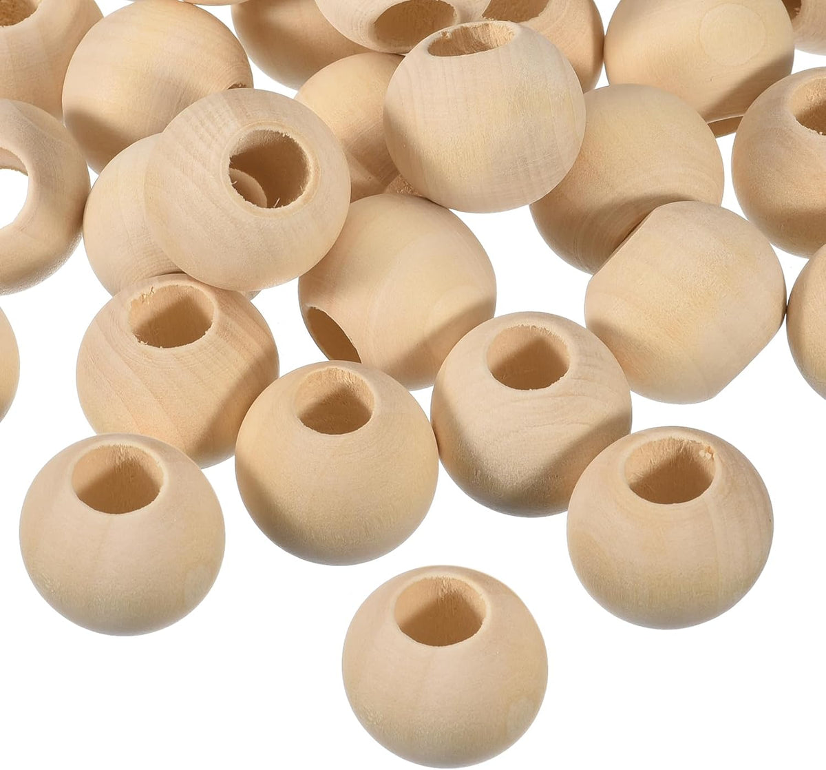 uxcell 100pcs 30mm natural wood spacer beads, 15mm, main product view