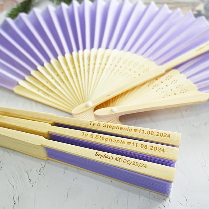 60 Pcs Personalized Purple Wedding Fans for Guests Bulk, Custom Hand Fans Decorative Folding Fans, Wooden Fans Party Favor Birthday Party Supplies Bridal Shower Gifts Baby Shower Favors