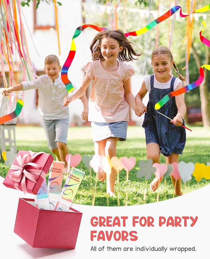 JoyCat 12 Pack Dance Ribbon Party Favors for Kids,Rainbow Birthday Decorations,Unicorn Princess Fairy Party Supplies,Girls Party Games,Gymnastics Goody Bag Stuffers