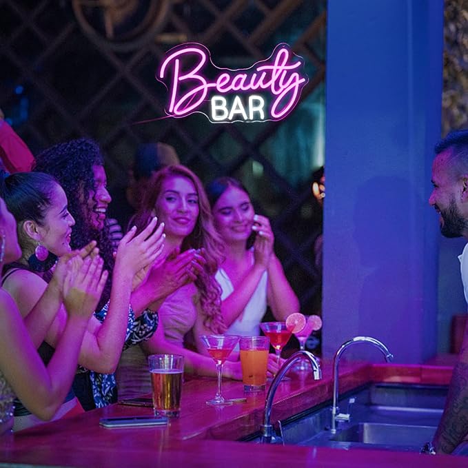 Beauty Bar Neon Sign, Pink Light Up Neon Lights For Wall Decor, Girls Makeup Room Bedroom Decor - Energize Your Space With Magical Ambiance（16.5 X 9 inch）