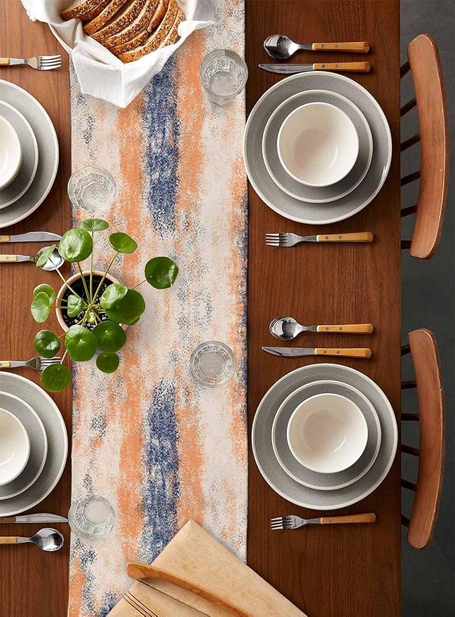 Vintage Oil Painted Cotton Linen Table Runner for Dining Kitchen, Wedding Outdoor Party Tablerunners Decoration, Abstract Modern Orange Minimalist Dresser Scarf Coffee Tablecloth Runners 13x60 Inches