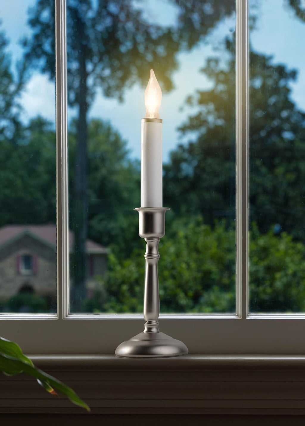 BA201PR3 Bayside Electric Window Candles, Pewter Finish, Traditional Style Candlesticks, 3 Pack