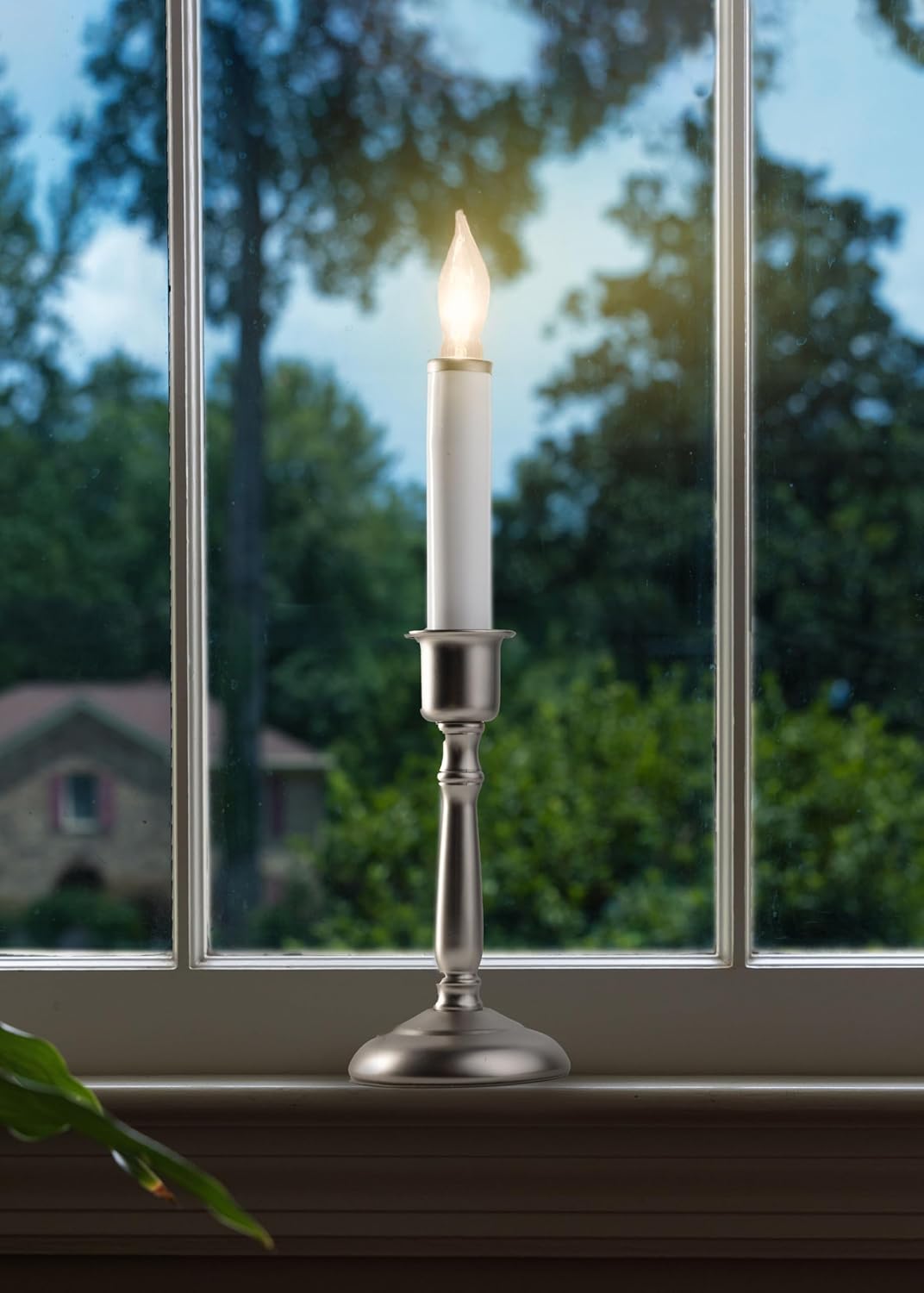 BA201PR3 Bayside Electric Window Candles, Pewter Finish, Traditional Style Candlesticks, 3 Pack