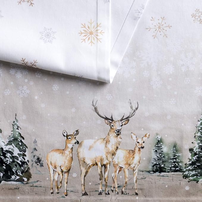 Maison d' Hermine Table Runner 100% Cotton Single Layer Table Runners 60 inches Long for Thanksgiving Christmas Decorations Home Kitchen Dining Party Wedding (Deer in The Woods, 14.5" x 60")