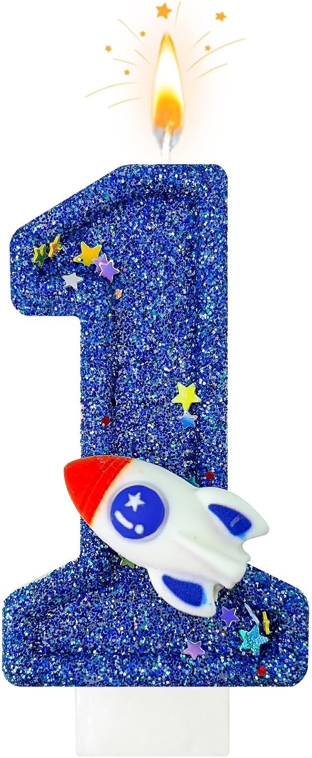 Astronaut Number 1 Birthday Candle for Cake - Space Universe Themed Cake Topper and Party Decoration for Boys, Sparkler for Anniversary Celebrations (Number 1)