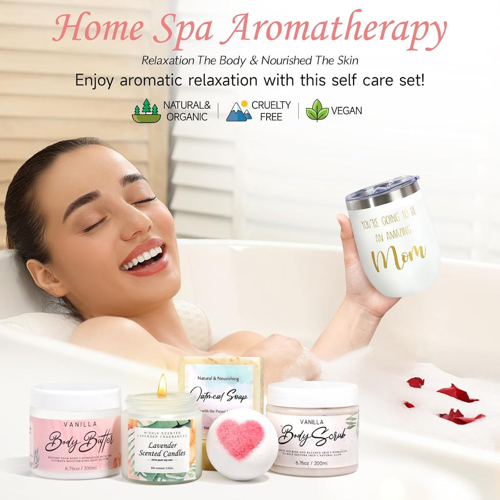 New Mom Gifts for Women, Pregnancy Gifts for Expecting Mom, new Mom Care Package After Baby, Mothers Day Mom to Be Gift Mama Must Haves with Affirmation Cards Candle for Self Care After Birth (Pink)
