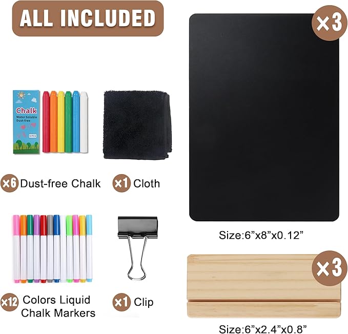 SELEAD Small Chalkboard Words Sign - 3 Pack 6x8 Inch Tabletop Decorative Chalk Board with Wooden Stand, Mini Double-Sided Erasable Message Menu Board for Food, Business, Wedding, Party