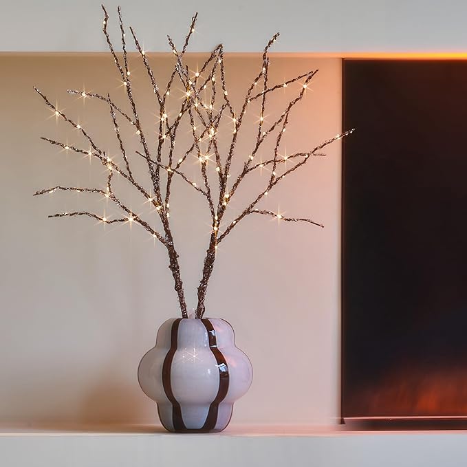 Fudios Lighted Branches with Ice Timer 100 LED 32IN, Artificial Tree Branch with Lights for Home Bedroom Fireplace Mantle Christmas Holiday Decoration