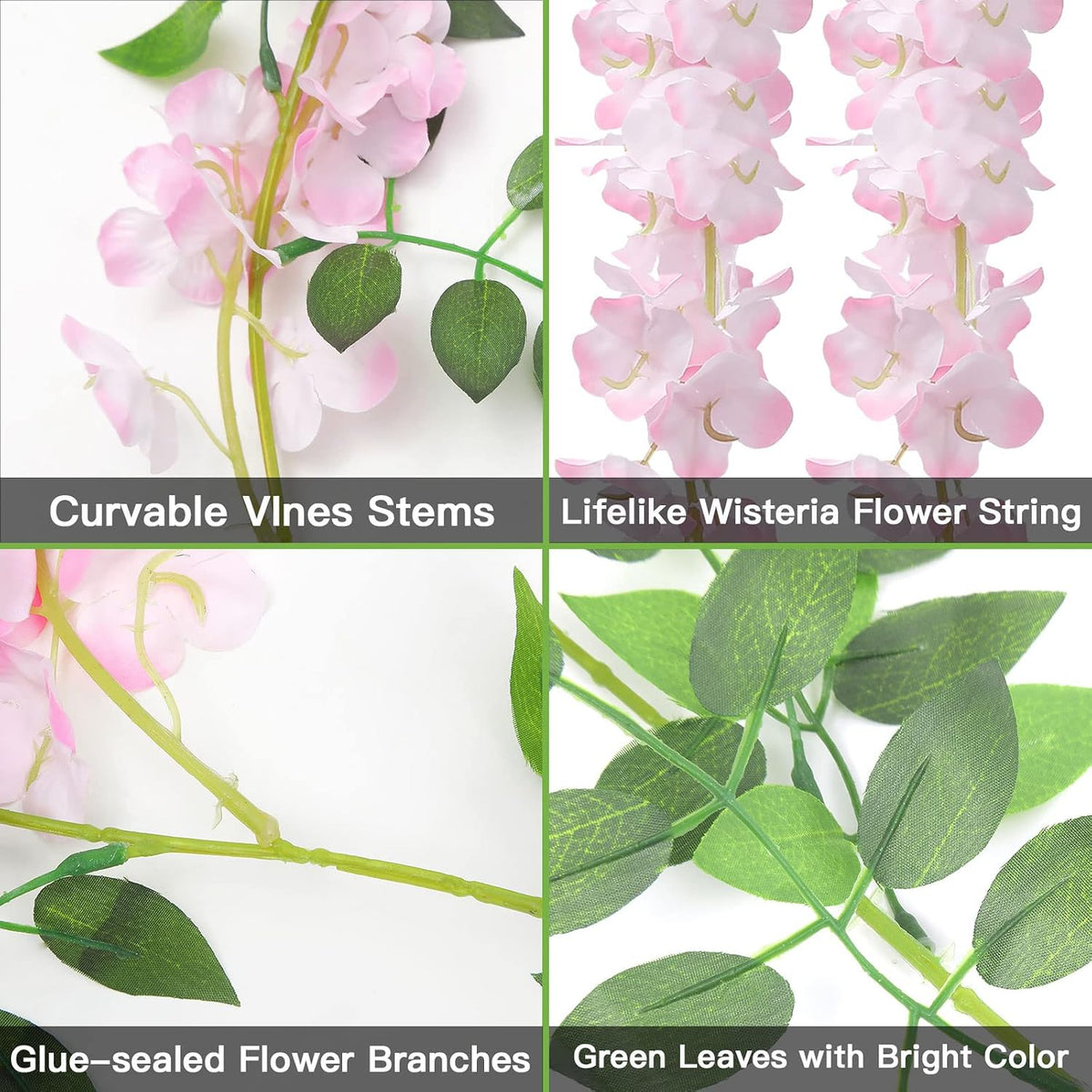 u'artlines 10pcs 7.2 ft/piece artificial wisteria garland pink, package contents