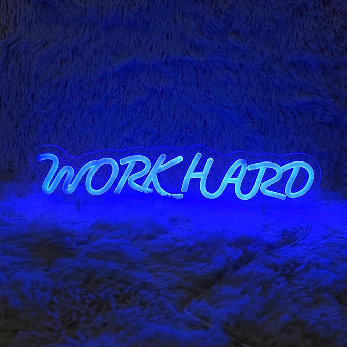 Work Hard Neon Signs for Wall Decor, Neon Light Sign LED Signs for Wall Light Signs Wall Decor for Office Man Cave Beer Bar Pub Restaurant Birthday Party, 15.3" x 3.4"