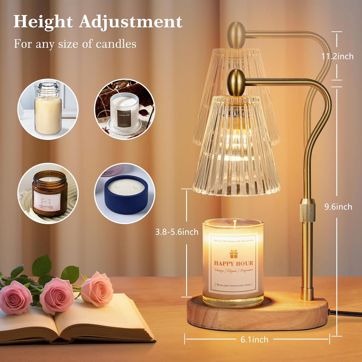 Imenlox Candle Warmer Lamp, with Timer and Dimmer, Adjustable Height, for Mom, Christmas Birthday Gifts for Women, House Warming Gifts Home Decor, Wax Warmer for Jar Candles(Amber)