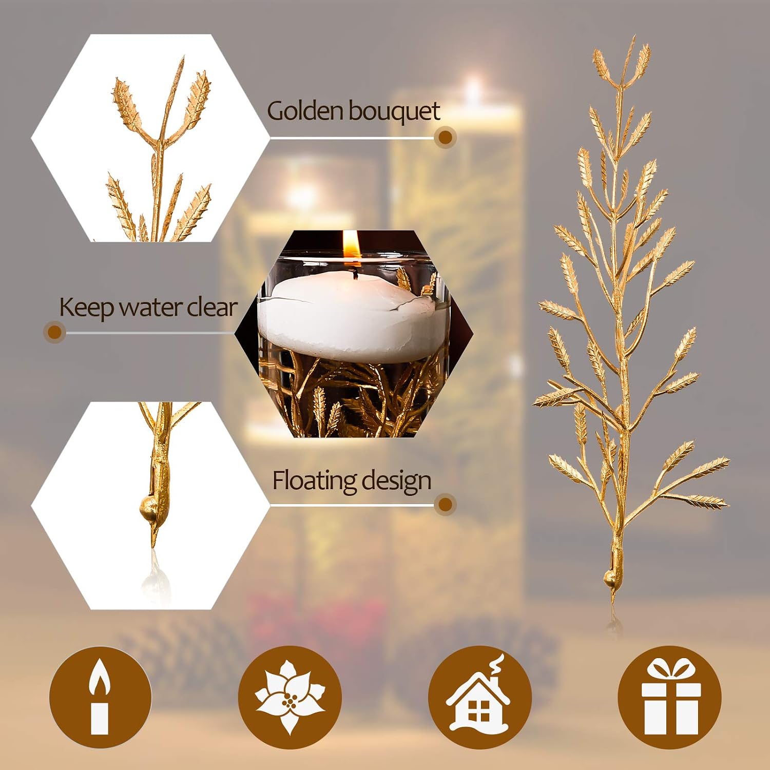 WILLBOND 50 Pcs Faux Flowers for Floating Candles Floating Flowers Vase Fillers for Centerpieces Mini Flower Filler Filling in Cylinder for Wedding Centerpiece Party Decor (Gold)