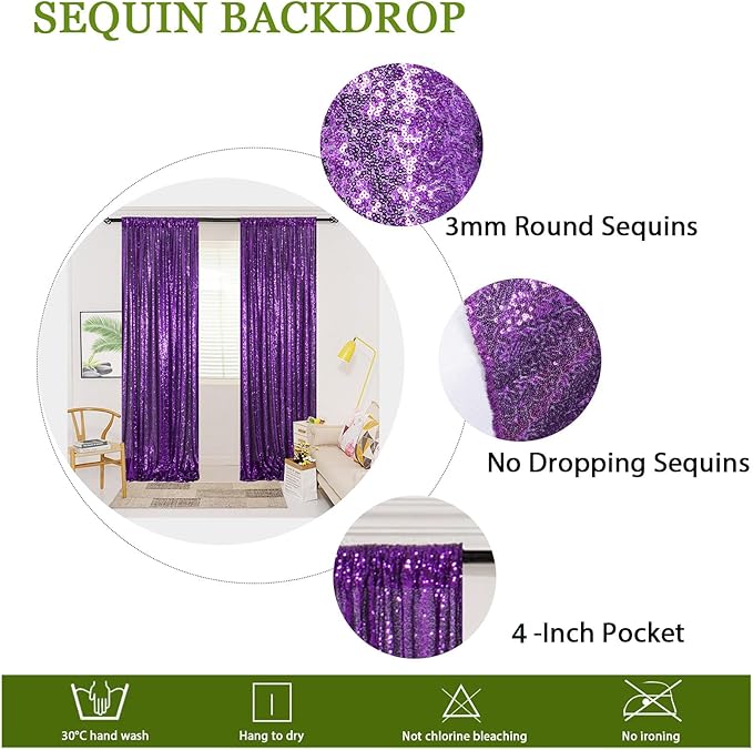 ShinyBeauty 4x10ft Purple Sequin Photo Backdrop - Glitter Background for Photography Studio, Christmas Party Decor, Stage Wall Drapes & Event Celebrations