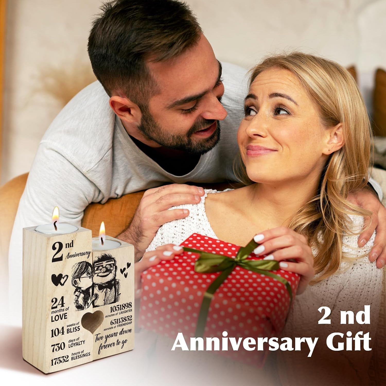 2nd Anniversary Wedding Gifts for Wife Girlfriend, Couples Gift Candlestick, Cotton 2nd Wedding Anniversary for Husband Boyfriend, Presents Gifts for Her Him