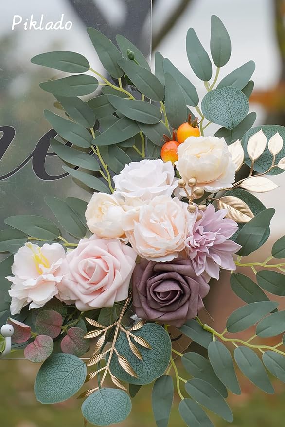 Faux Flower Swag Set of 2 for Wedding Welcome Signs Floral Swag Wedding Reception Ceremony Signs Decor (Champagne)
